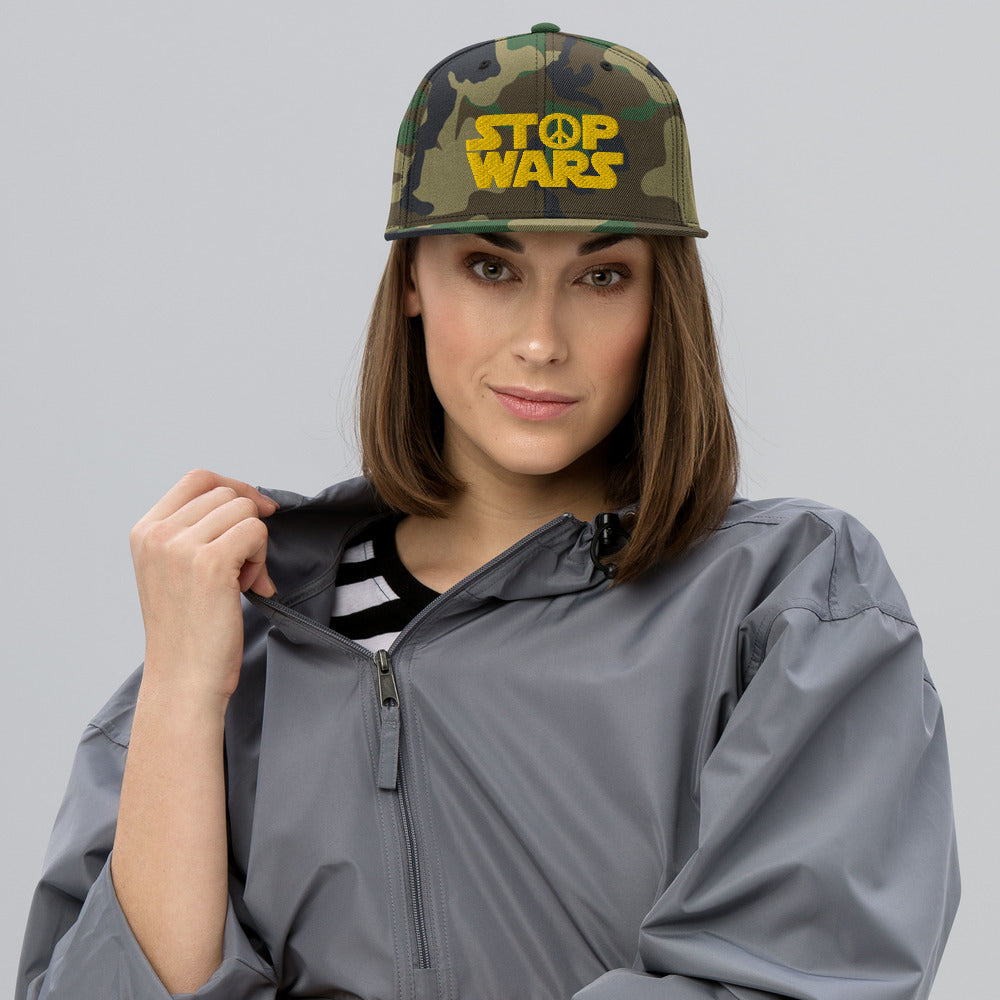 STOP WARS Embroidered Snapback Hat