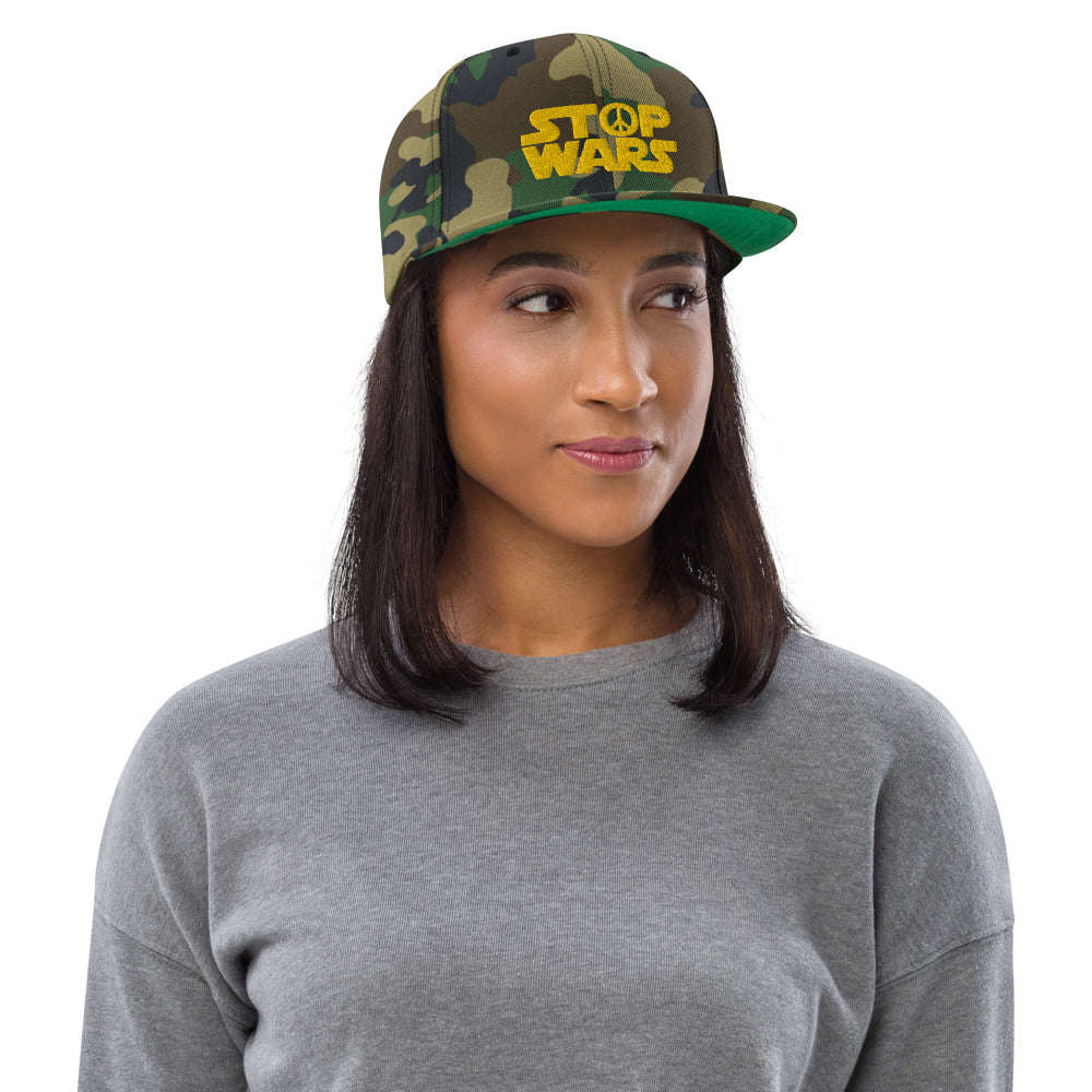 STOP WARS Embroidered Snapback Hat