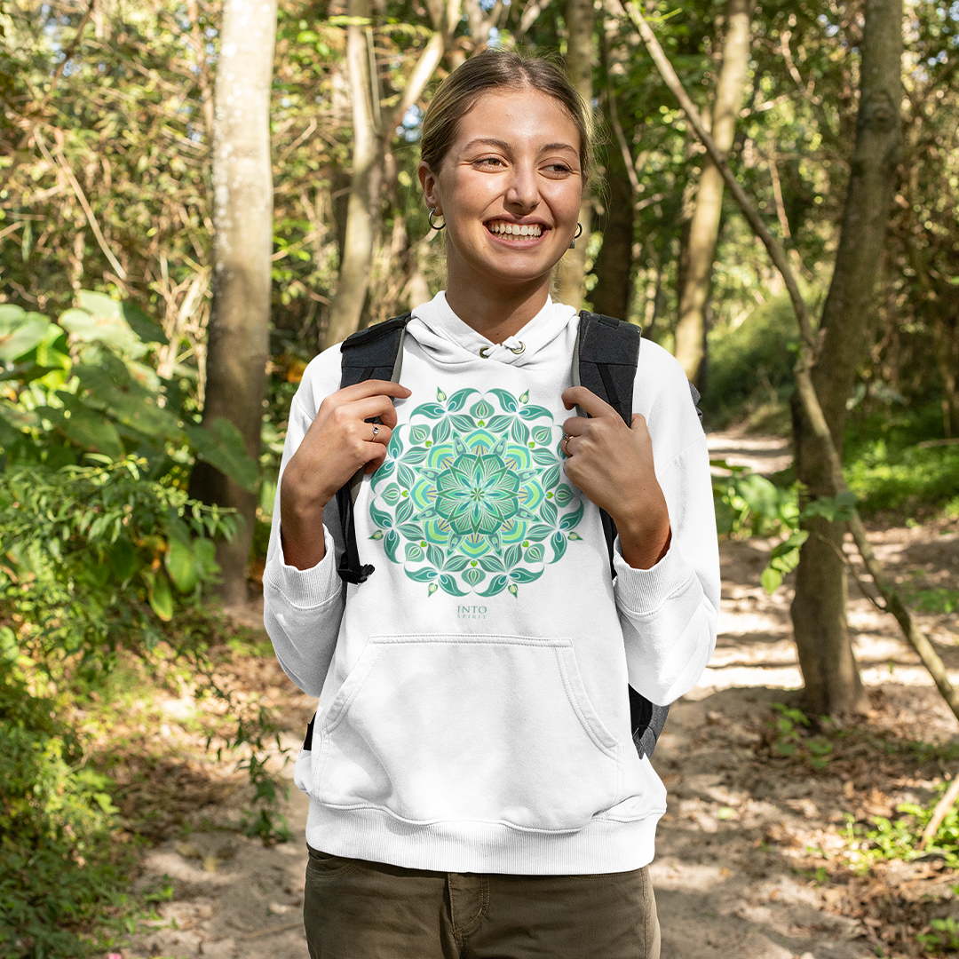 Green mandala unisex pullover eco-hoodie