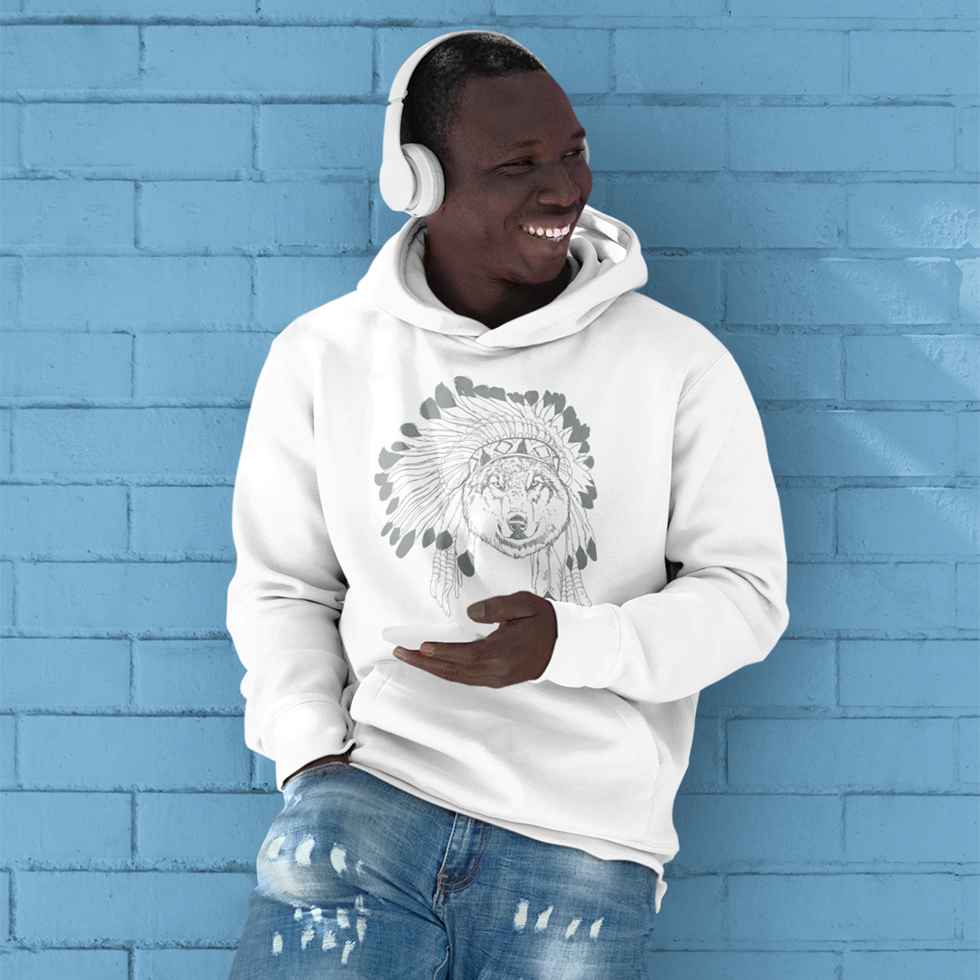 Feathered wolf pullover eco-hoodie