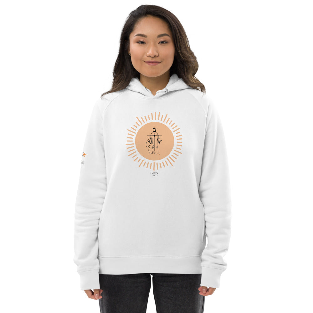 JESUS IS MY SUN, White Unisex Eco-friendly (85%organic cotton + 15% recycled polyester) hoodie