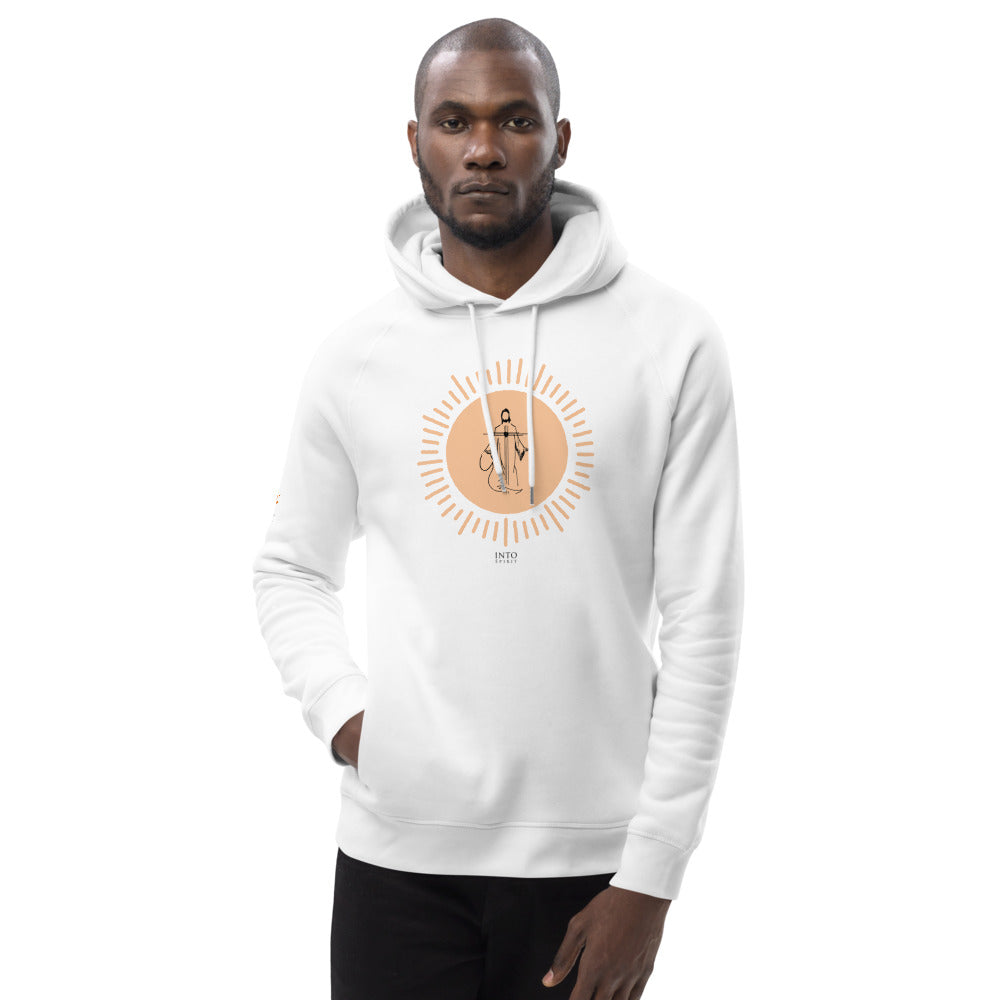 JESUS IS MY SUN, White Unisex Eco-friendly (85%organic cotton + 15% recycled polyester) hoodie